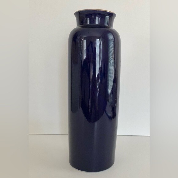 VASE COBALT BLUE INTERPUR PEACOCK VASE GOLD TRIM MADE IN JAPAN 10.75 " TALL - Picture 5 of 7